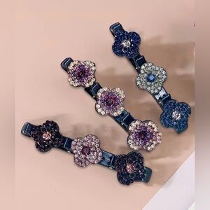 Set of 3 rhinestone flower hair clips/barettes